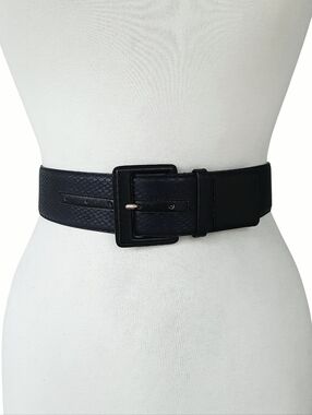 Vtg CHRISTIAN DIOR Snake Embossed Black Wide Leather Belt w/Covered Buckle Sz S